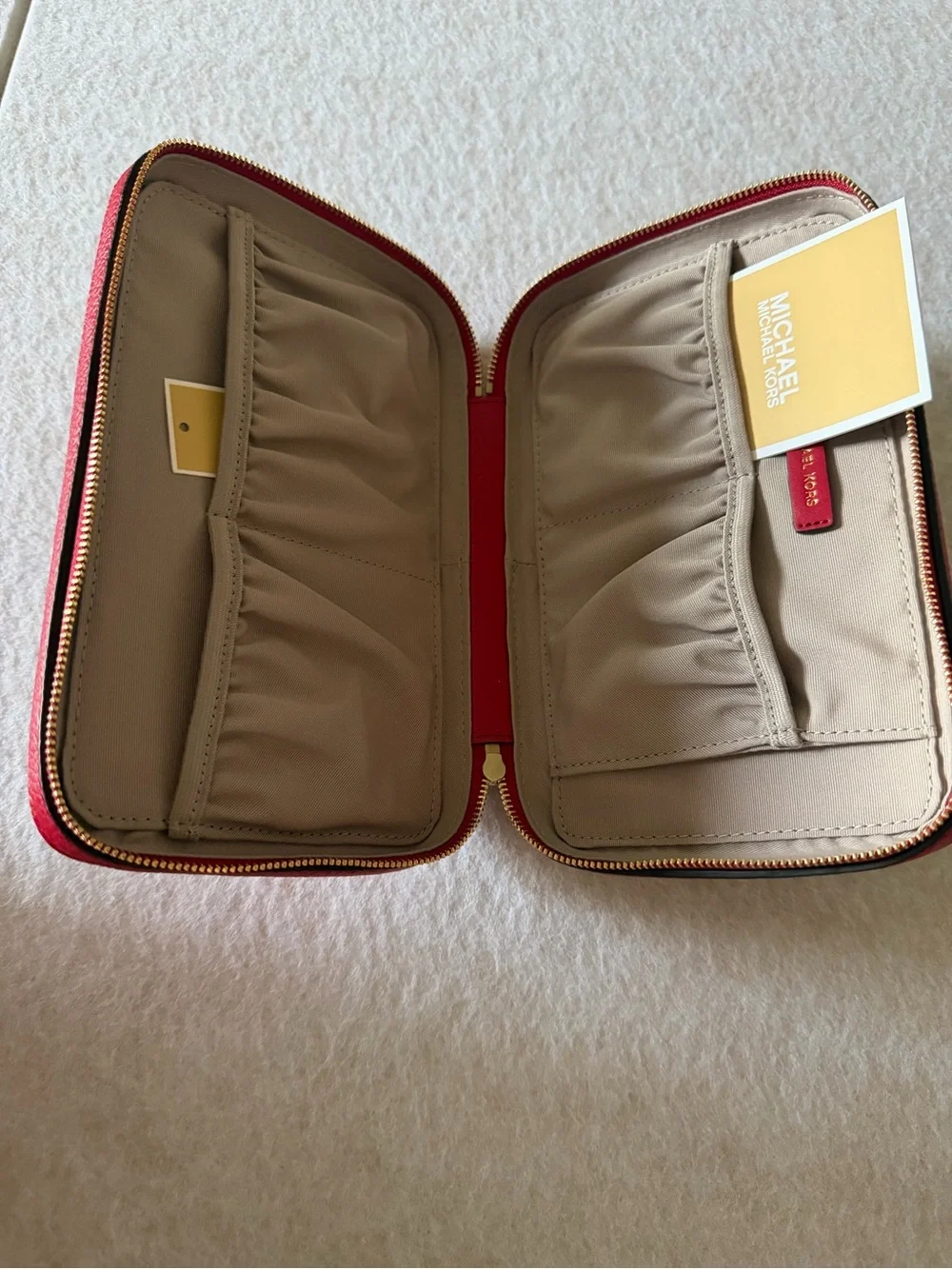 Michael Kors Red Pebbled Leather Cosmetic Case with Gold Logo